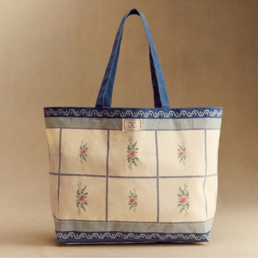 NWOT Sezane x Baziszt Floral Tote with Blue Accents